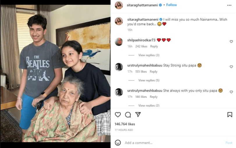 mahesh-babu-mother-indira-devi-passes-away-daughter-sitara-cried-posted-an-emotional-post