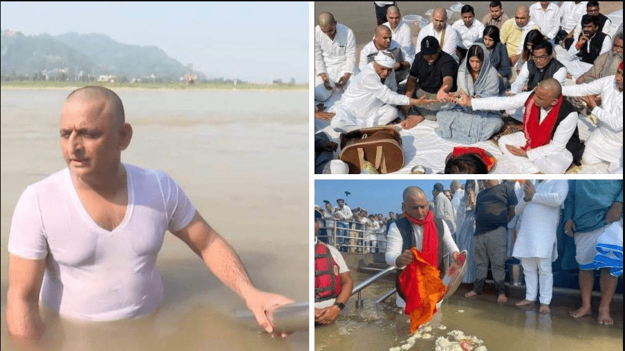 akhilesh-yadav-immerses-fathers-ashes-in-river-ganga-see-some-pictures