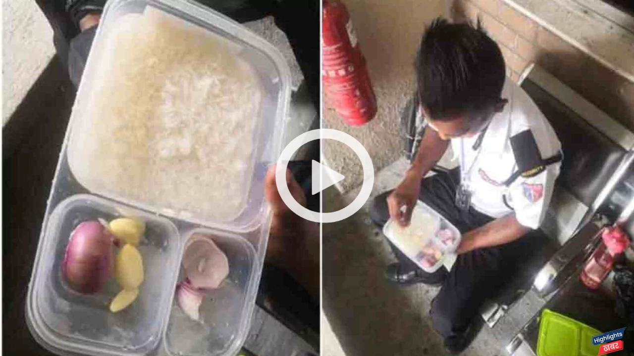 viral-pictures-of-security-gaurd-eating-galric-and-onion-with-rice