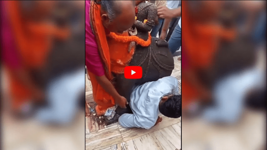 devotee-trapped-between-an-elephant-statue-in-a-temple-in-gujaratvideo-going-viral